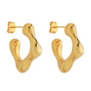 Brinco Dourado Orgânico Quadrado com Bordas Arredondadas